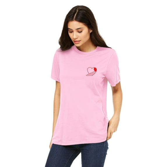 Emmalise Women's Stairway to the Heart Design Round Neck Short Sleeve Tru-Fit Tee Shirt, Pink Red, 2XL
