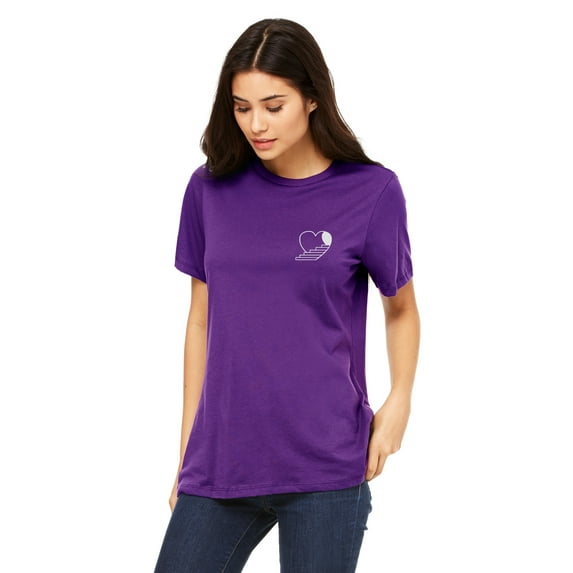Emmalise Women's Stairway to the Heart Design Round Neck Short Sleeve Tru-Fit Tee Shirt, Purple White, M