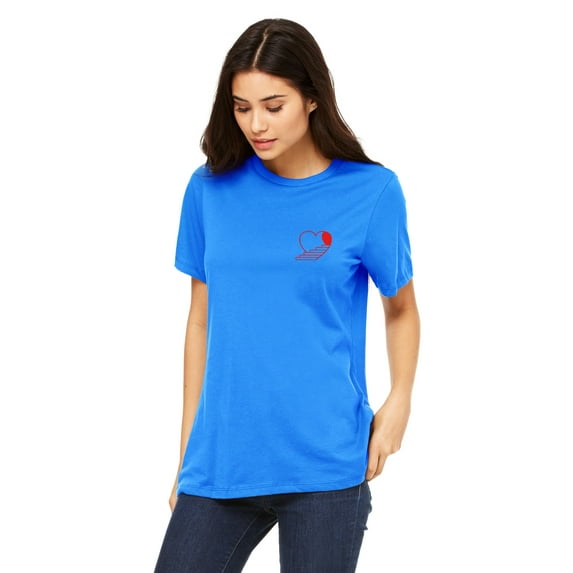 Emmalise Women's Stairway to the Heart Design Round Neck Short Sleeve Tru-Fit Tee Shirt, Turquoise Red, XS