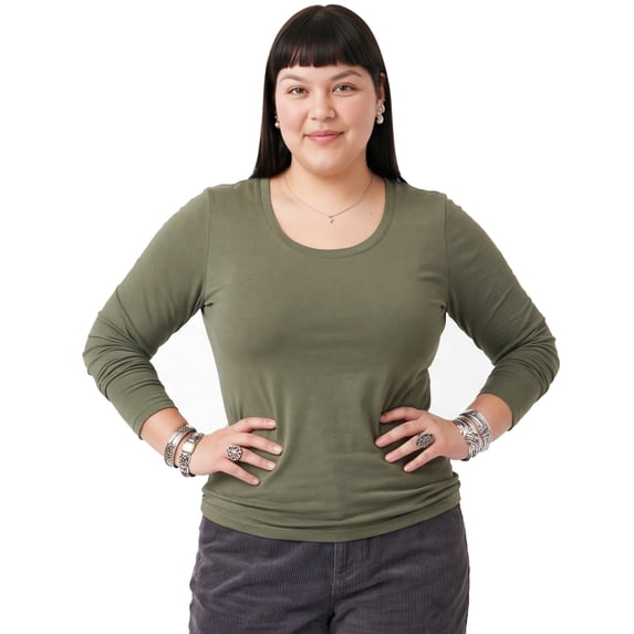 Emmalise Women's Basic Long Sleeve Crew Neck Casual T-Shirt, Olive