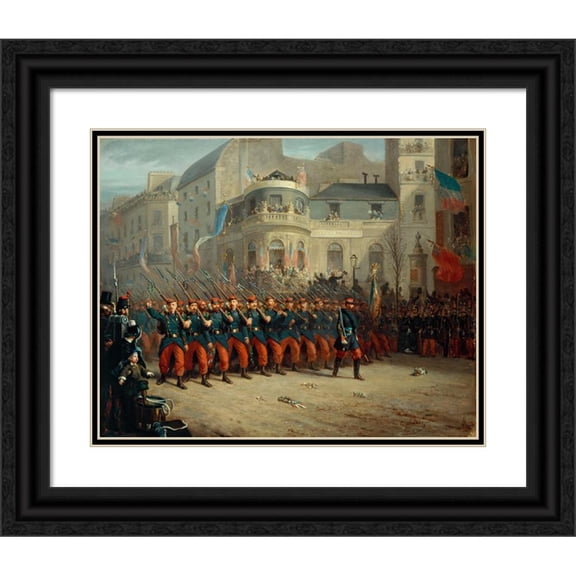 Emmanuel Auguste Masse 18x15 Black Ornate Wood Framed Double Matted Museum Art Print Titled - Parade on the Boulevard Des Italiens, Crimean Army Troops, December 29, 1855 (1855)