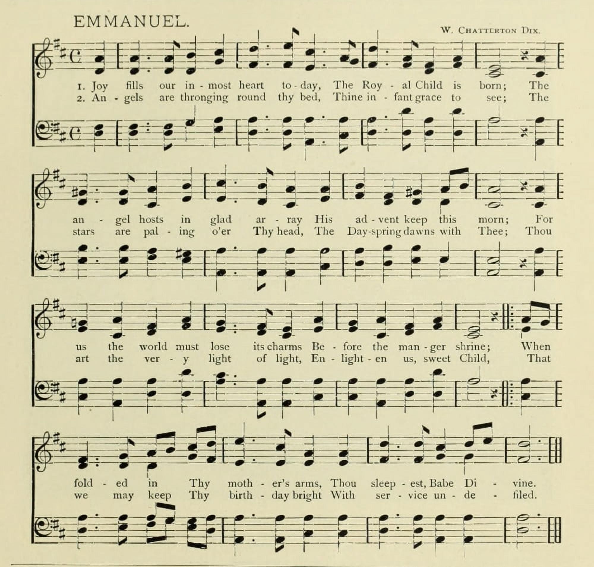 Emmanuel Christmas in Song 1891 Canvas Art - (18 x 24)