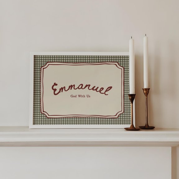 Emmanuel God With Us Green Gingham Wall Art Home Decor
