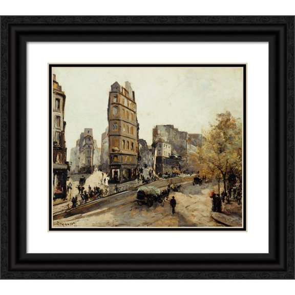 Emmanuel Lansyer 23x20 Black Ornate Framed Double Matted Museum Art Print Titled: The Streets of the Moon, Beauregard and Clery, Seen from Porte Saint-Denis (1887)