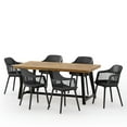 thumbnail image 1 of Emmanuel Wood and Resin Outdoor 7 Piece Dining Set, Black and Sandblasted Teak, 1 of 10