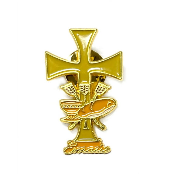 Emmaus lapel pin special for retreats made of golden metal- Pin de Emaús especial para retiros hecho en metal dorado