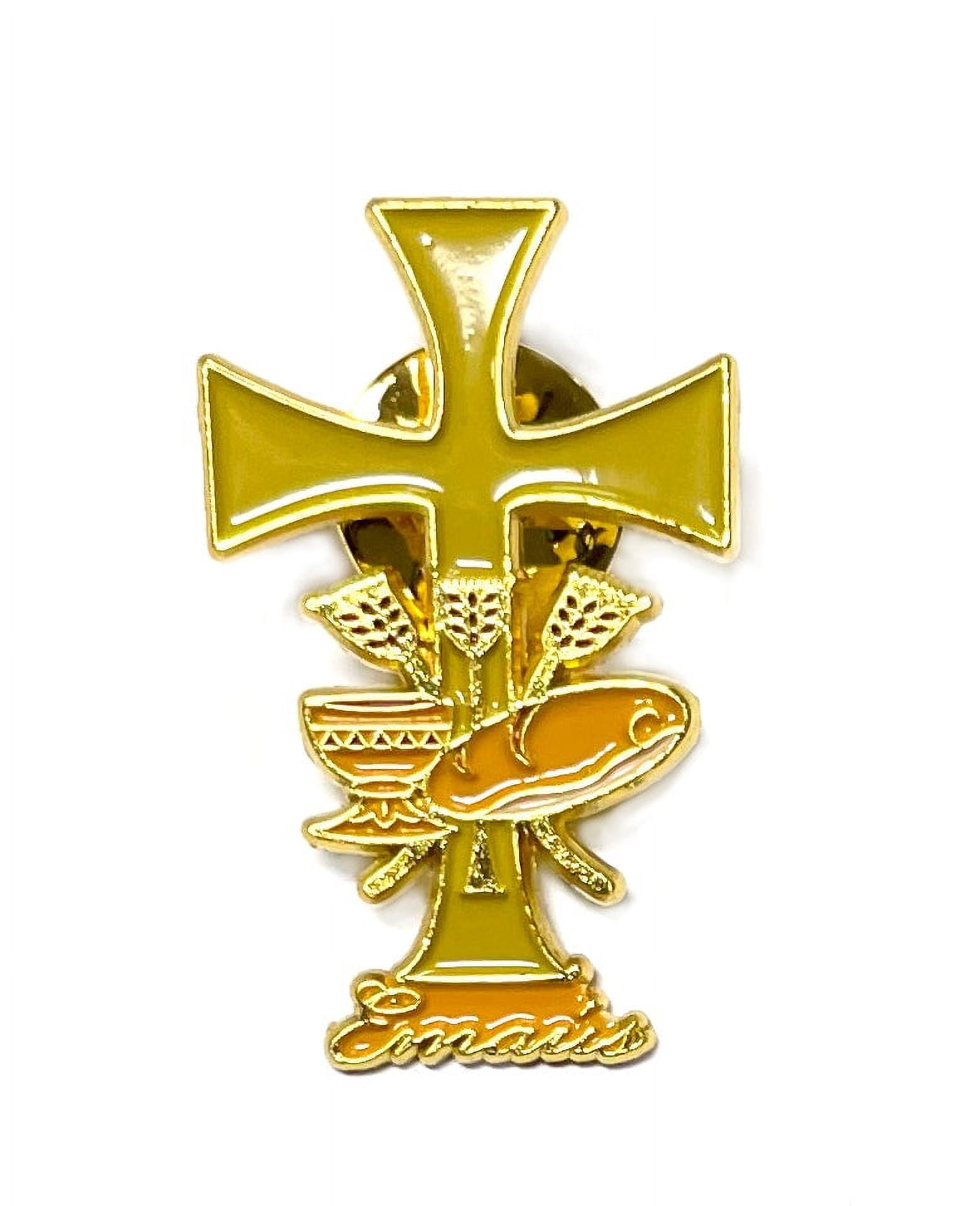 LUCES DE MARIA Emmaus lapel pin special for retreats made of golden metal- Pin de Emas especial para retiros hecho en metal dorado