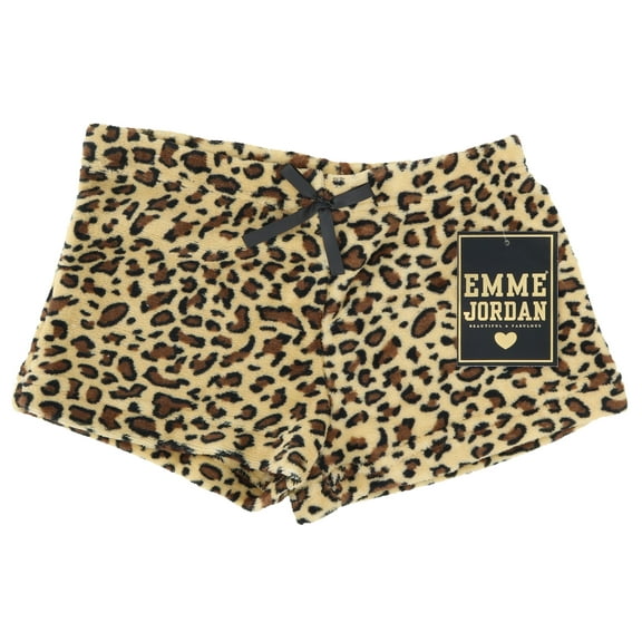 Emme Jordan Junior's Fuzzy Plush Pajama Shorts - Classic Tan Cheetah - Medium