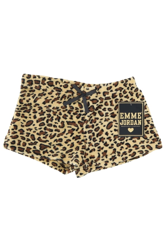 Junior's Fuzzy Plush Pajama Shorts - Classic Tan Cheetah - Medium