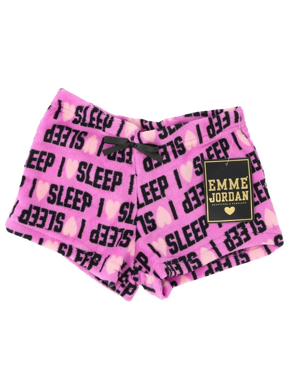 Emme Jordan Junior's Fuzzy Plush Pajama Shorts - I Love Sleep Pink - Medium
