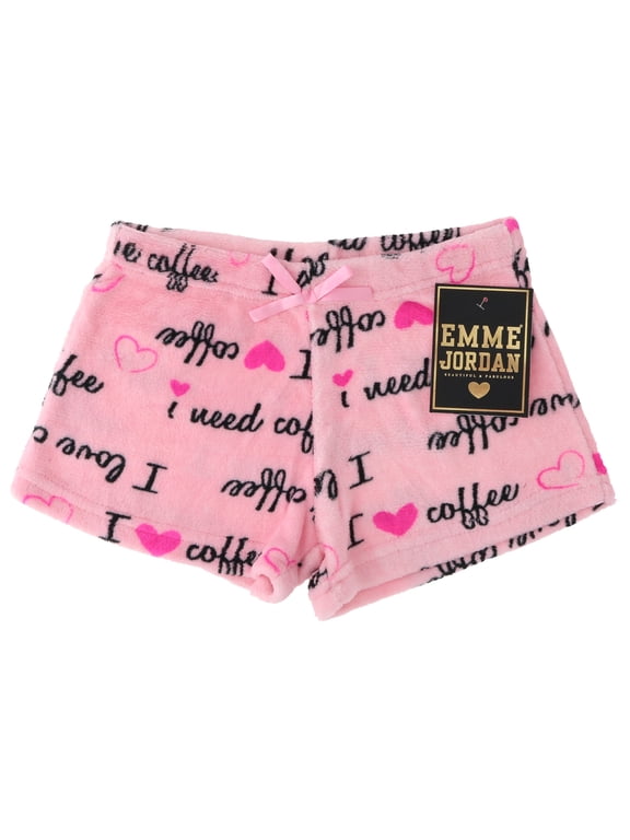 Junior's Fuzzy Plush Pajama Shorts - I Need Coffee Pink - Medium