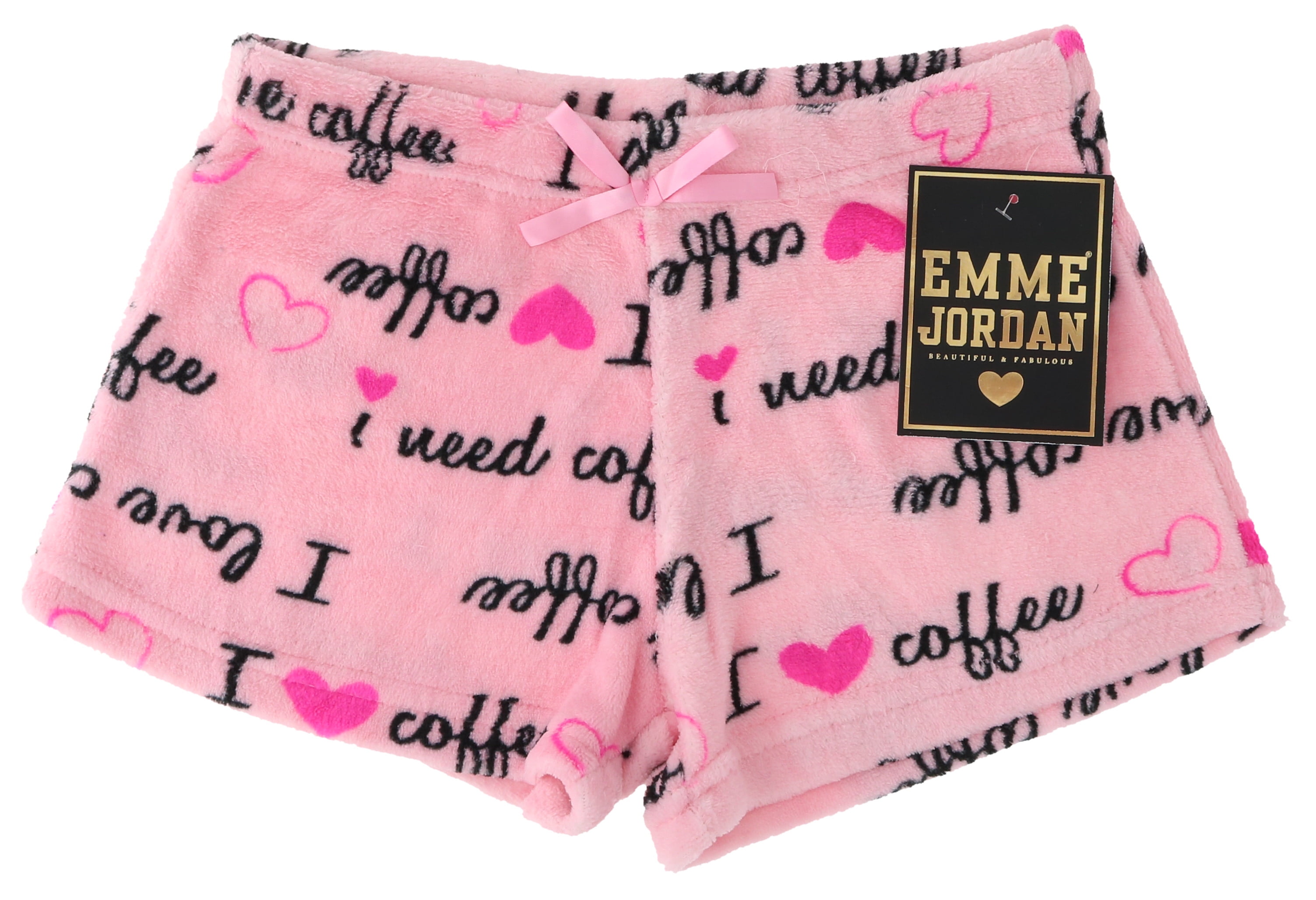 Emme Jordan Junior s Fuzzy Plush Pajama Shorts I Need Coffee Pink X Large