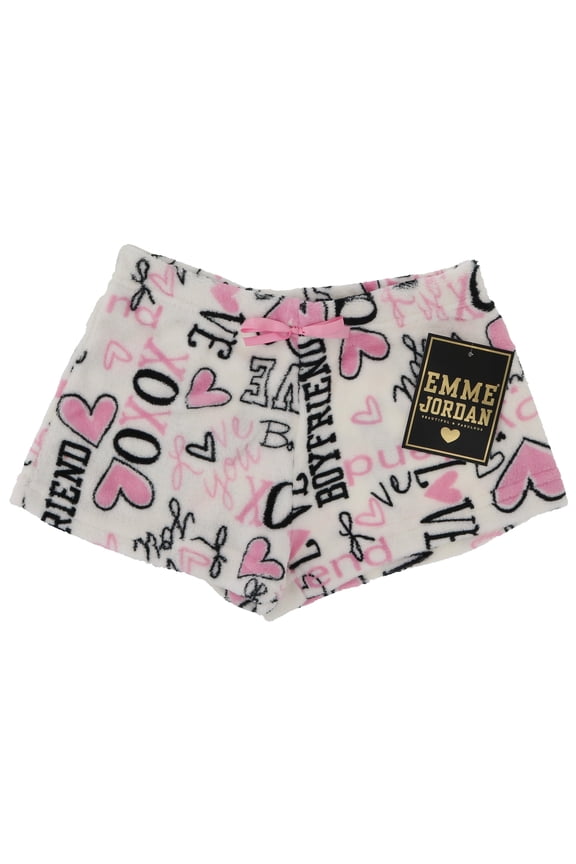 Junior's Fuzzy Plush Pajama Shorts - Pink Boyfriend Love - Medium