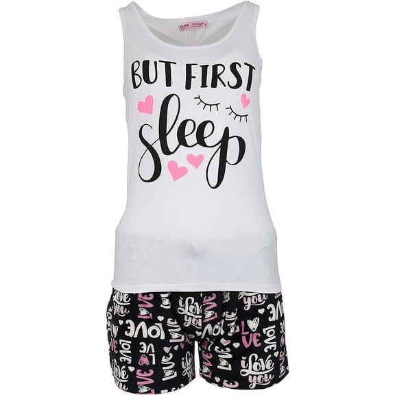 Emme Jordan Women's Sassy Super Soft Tank and Velour Short Pajama Set - But First Sleep - Medium