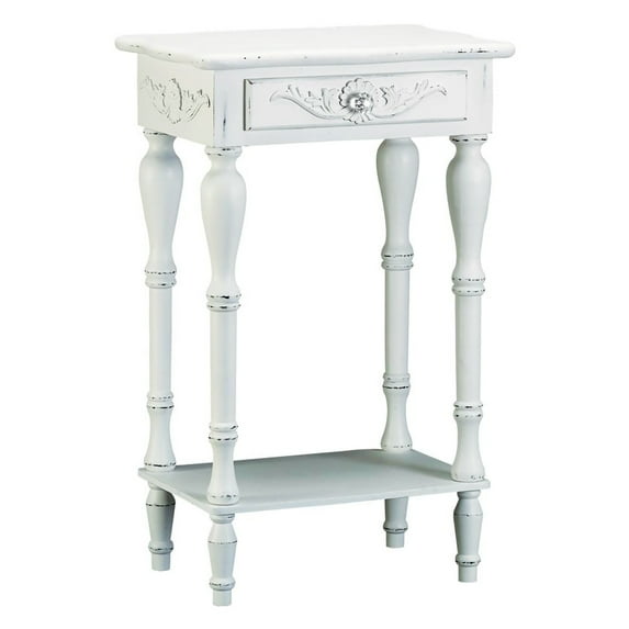 Emmeline Distressed White Wood Accent Table | Entryway Table Décor | Accent Table Home Décor | Bedside Nightstand Drawer | Gift