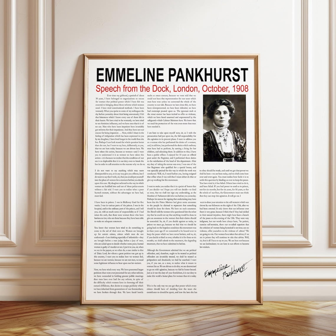 Emmeline Pankhurst Suffragette Speech Feminist Rights Art, Unframed ...
