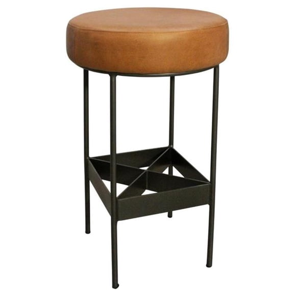Emmett Bar Height Stool in Modern Tan Authentic Leather on Metal Frame