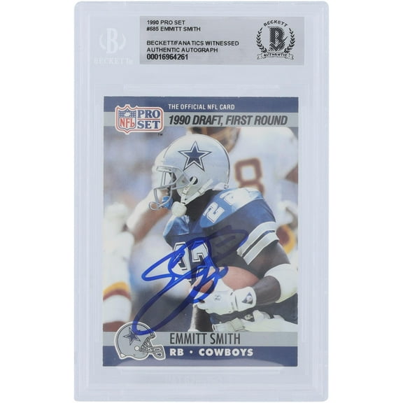 Emmitt Smith Dallas Cowboys Autographed 1990 Pro Set #685 Beckett Fanatics Witnessed Authenticated Rookie Card - Fanatics Authentic Certified