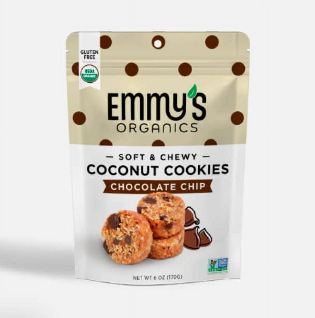 Emmy's Organics Coconut Cookies Gluten Free Vegan Chocolate Chip 6 oz