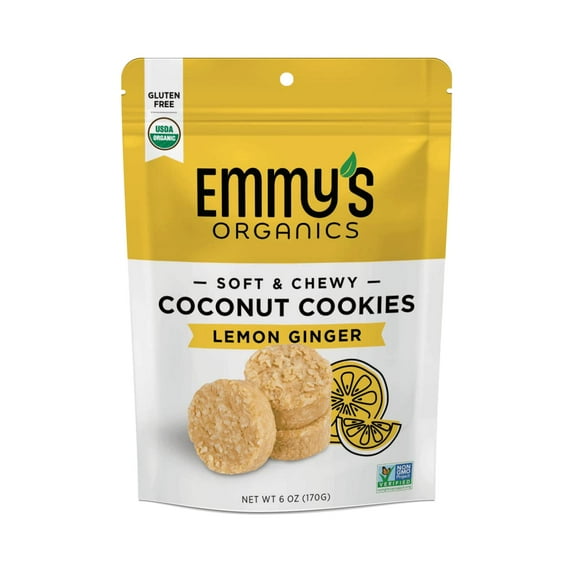 Emmy's Organics Coconut Cookies Gluten Free Vegan Lemon Ginger -- 6 oz Pack of 2