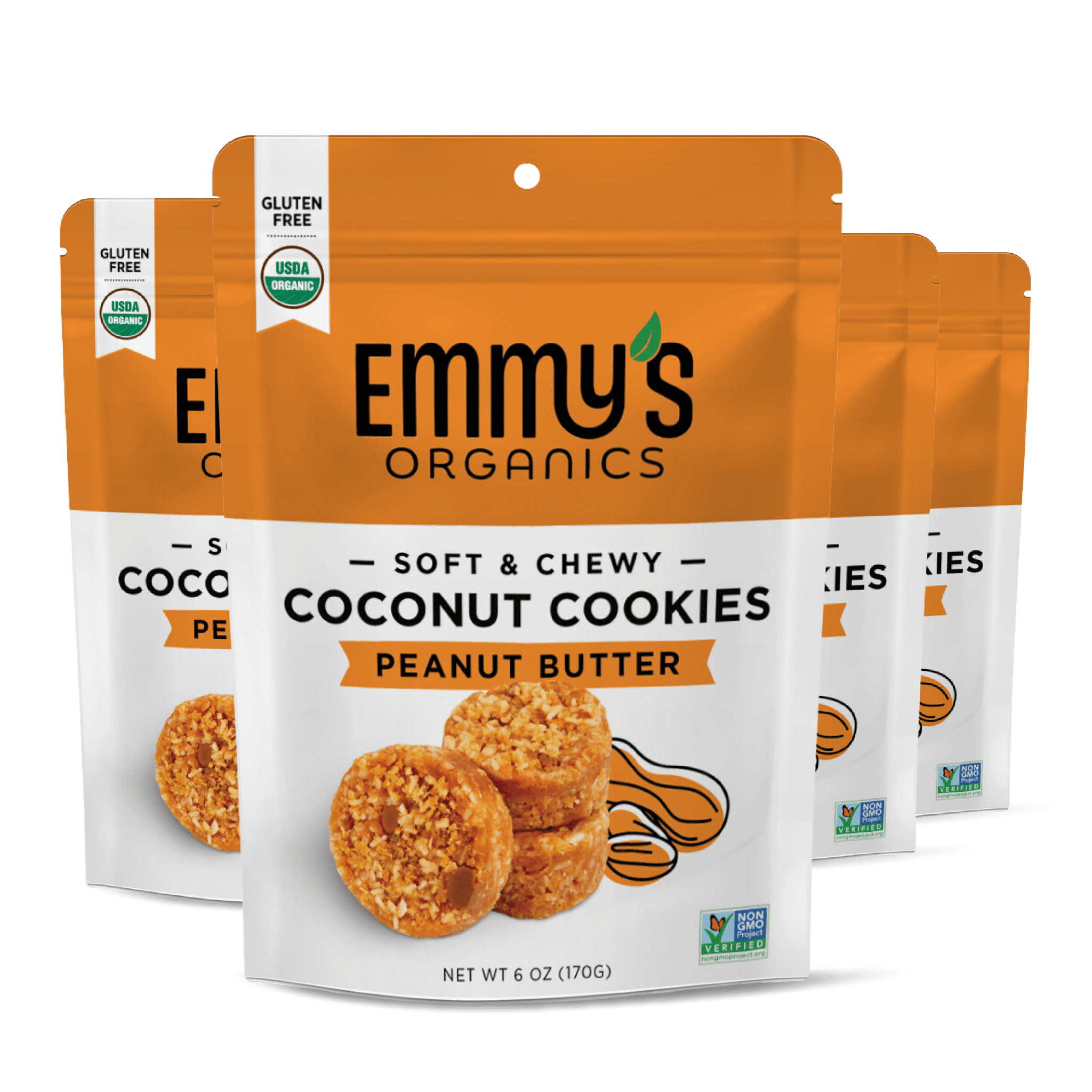 Emmy's Organics Coconut Cookies Gluten Free Vegan Peanut Butter 6 oz