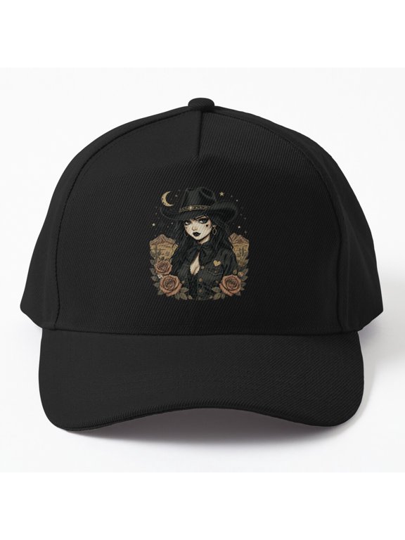 Emo Cowgirl Baseball Hat, Gothic Western Roses Moon Aesthetic Graphic Design, Classic Cap