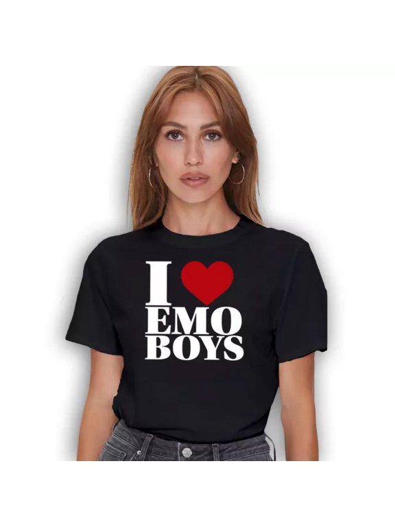 Emo Culture T-Shirt - Red Heart I Love Emo Boys Graphic Tee Unisex S-5XL Hot Trending Shirt, not genuine