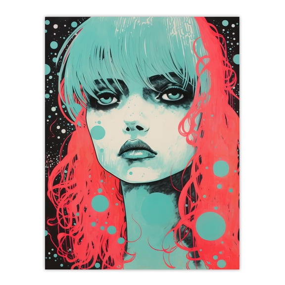 Emo Daydreams Crimson And Mint Modern Artwork Anime Painting Extra Large XL Wall Art Poster Print