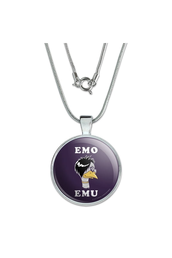 Emo Emu Funny Humor 1" Pendant with Sterling Silver Plated Chain
