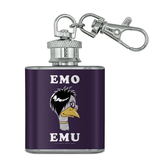Emo Emu Funny Humor Stainless Steel 1oz Mini Flask Key Chain