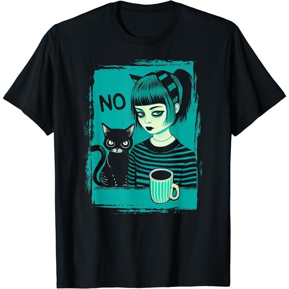 Emo Girl Cat And Coffee Gift Unisex T-Shirt