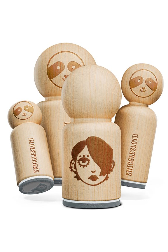 Emo Goth Woman Head Person Rubber Stamp for Stamping Crafting Planners - 1/2 Inch Mini