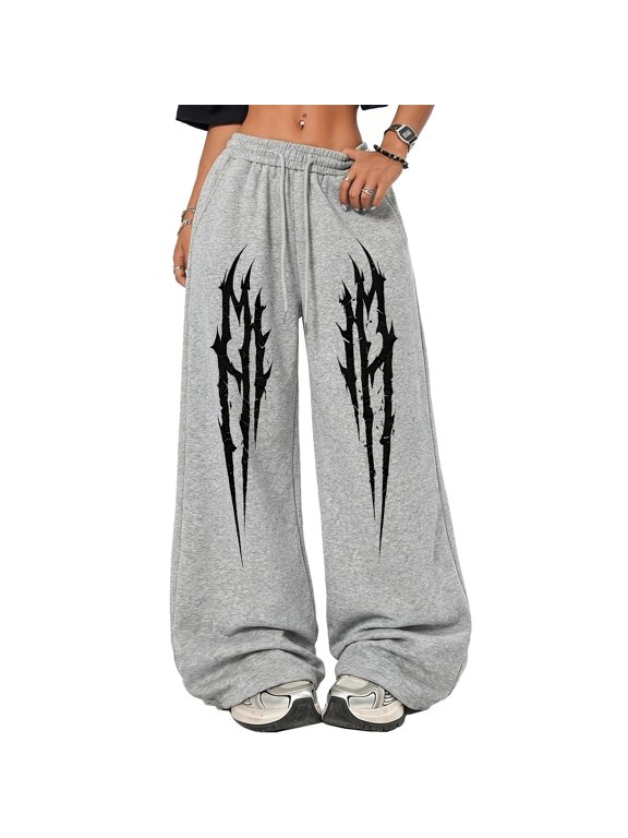 Emo Pants Men Alt Y2K Polyester Loose Baggy Elastic Waist Graphic Streetwear Pants for Casual Outings