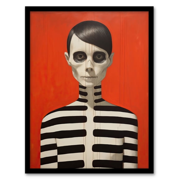 Emo Phase By Ryan Ramirez Black On Orange Coral Skeleton Bold Vibrant Halloween Artwork Painting Artwork Framed Wall Art Print A4