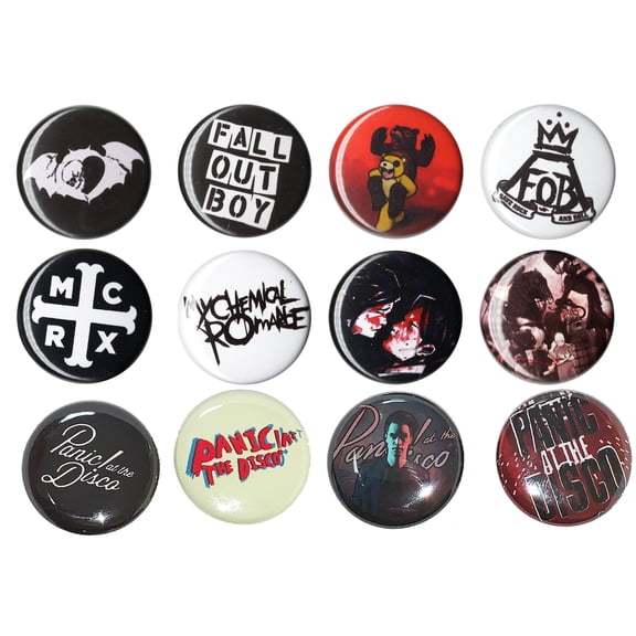Emo Punk Band 1 inch Button Set - 12 Piece - Fall out Boys / My Chemical Romance / Panic at the Disco