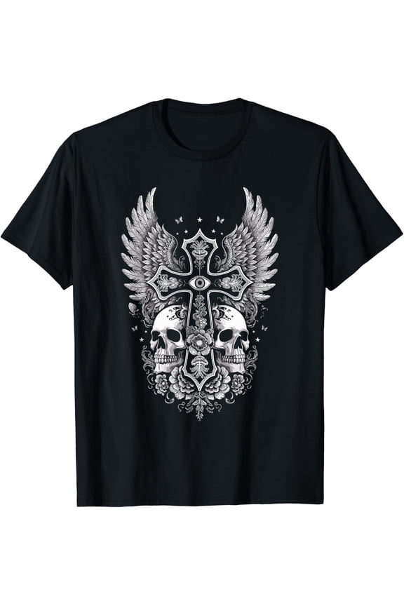 Emo Y2K Grunge Aesthetic Alt Goth Skull Cross Gothic T-Shirt