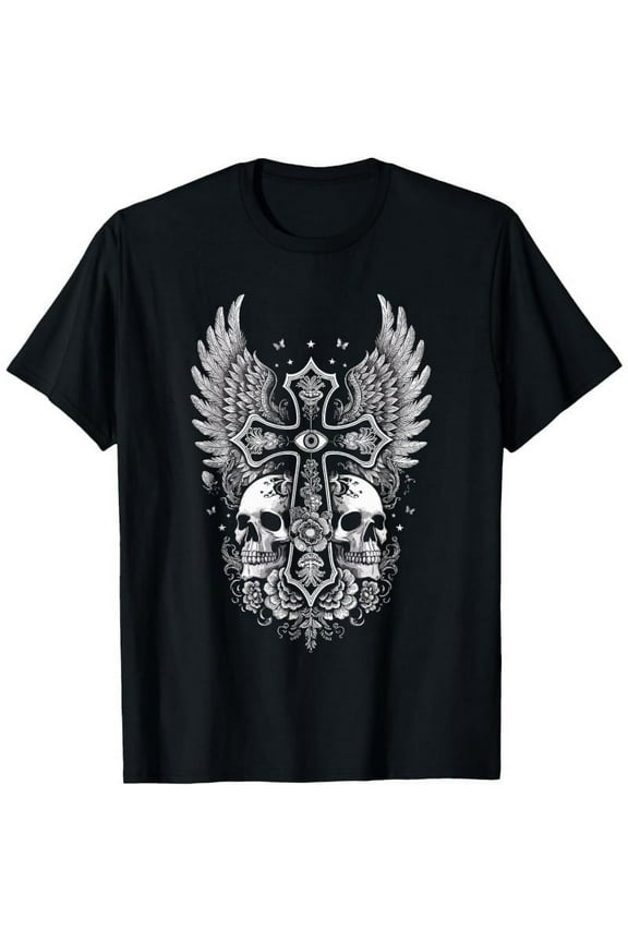 Y2K Grunge Aesthetic Alt Goth Skull Cross Gothic T-Shirt