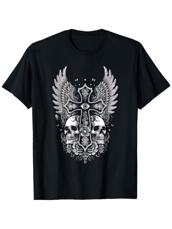 Y2K Grunge Aesthetic Alt Goth Skull Cross Gothic T-Shirt