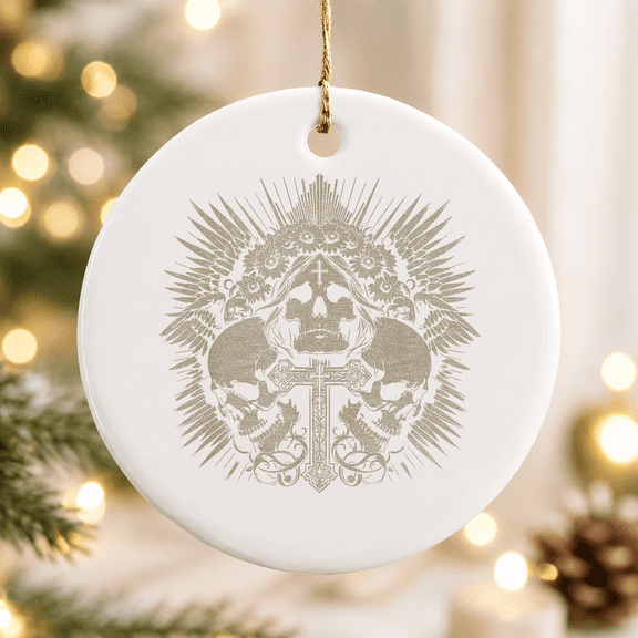 Emo Y2k Grunge Aesthetic Alt Goth Skull Cross Gothic Christmas Ornament, Festive Seasonal Decor, Ceramic Ornament