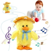 Emoin Talking Dancing Duck Toys for Toddlers 1-4,Walking Dancing Interactive Plush Toys, Plush Electric Toys for Children Gifts,Yellow