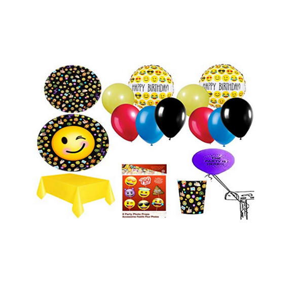 Emoji 16 Count Party Pack With 11 Balloons And 1 Table Cover With Photo Props