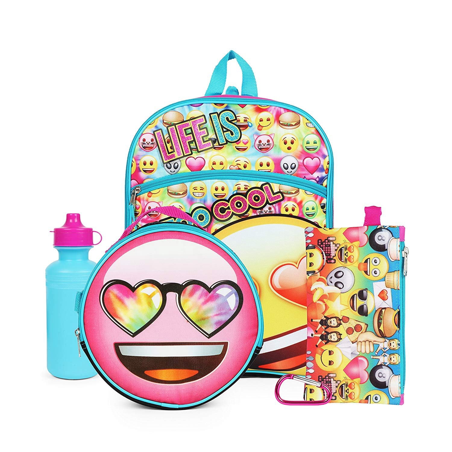 ❤️NEW!!!❤️ Emoji 5 pieces set backpack. Yolo Emoji Sentiment Backpack & Lunch Box 5 Piece Set With  main image 2
