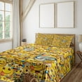 thumbnail image 1 of Ambesonne Emoji Art Fitted & Top Sheet Set with Shams, Yellow Faces World Print, Mustard White Sky Blue, 1 of 5