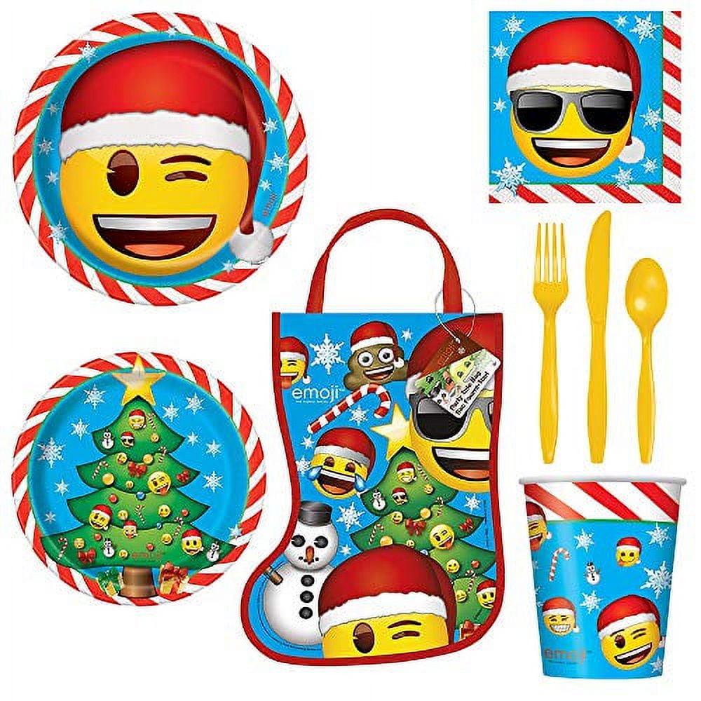 Emoji Christmas Party Supplies Plates, Napkins, Cups, Cutlery, Bonus