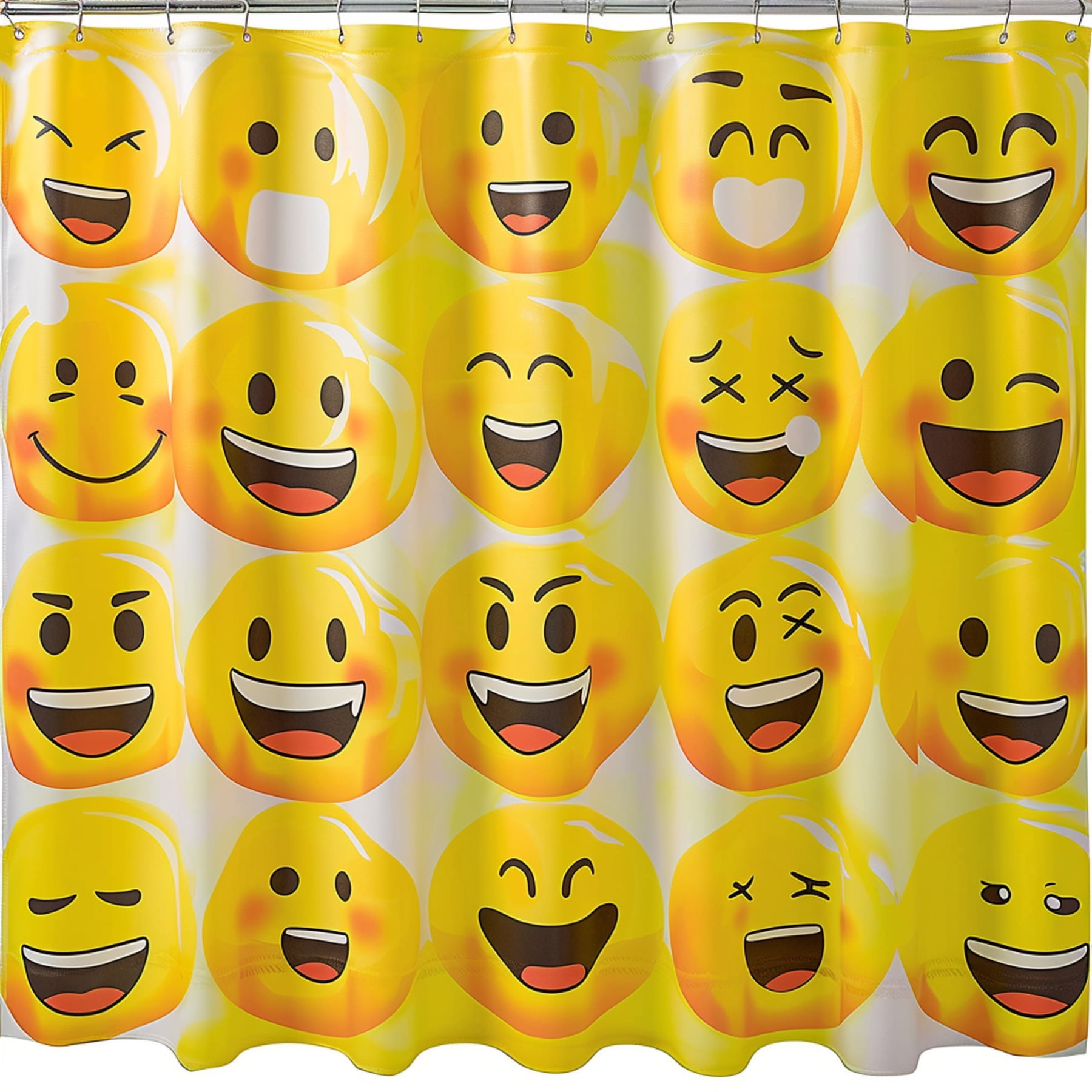 Emoji Faces Shower Curtain Colorful Bathroom Decor with Smiling Winking and Laughing Emojis Fun