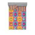thumbnail image 1 of Emoji Fitted Sheet & Pillow Sham Set, Pop Art Concept Pattern with Smiling Faces Polka Dots Halftone Motifs Squares, Decorative Printed 3 Piece Bedding Decor, Full, Pink Teal Orange, by Ambesonne, 1 of 2
