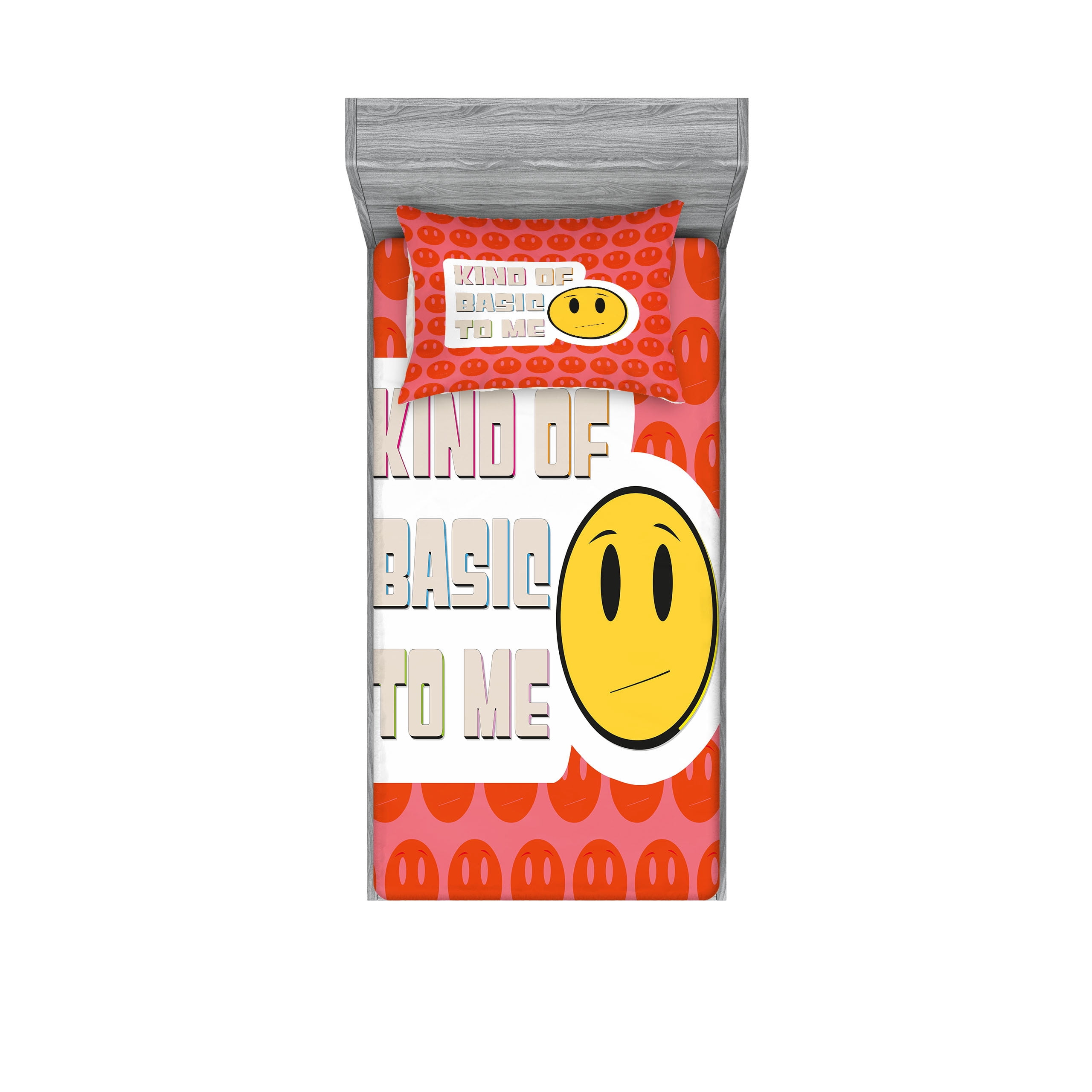 Emoji Fitted Sheet & Pillow Sham Set, Simple Confused Funny Face ...