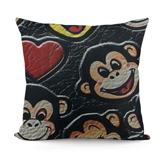 Emoji Fluffy Throw Pillow Cushion Cover, Cartoon Monkey Pile of Poo Old School Heart with Arrow on Black Backdrop, Decorative Square Accent Pillow Case, , Brown Scarlet Yellow