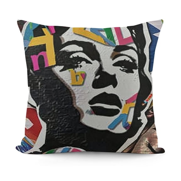 Emoji Fluffy Throw Pillow Cushion Cover, Modern Pattern of Antique Sculpture Cartoon Monkey with Never Ghosted Saying, Decorative Square Accent Pillow Case,  White Multicolor