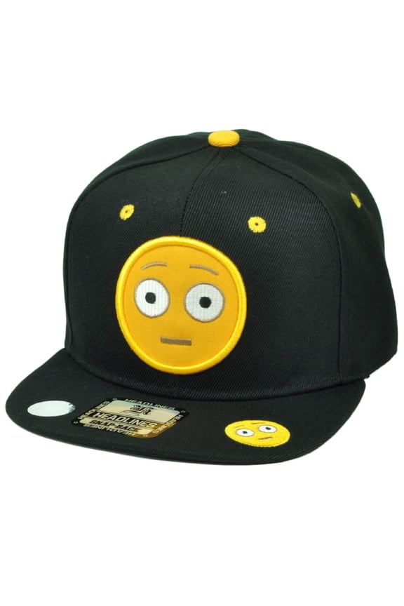 Emoji Flushed Face Emoticons Text Symbol Snapback Hat Cap Flat Bill Black Yellow